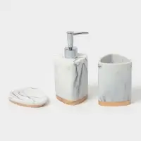 Аксессуары для ванной &laquo;Мрамор&raquo;, 3 предмета, мыльница, дозатор 230 мл, стакан, белые