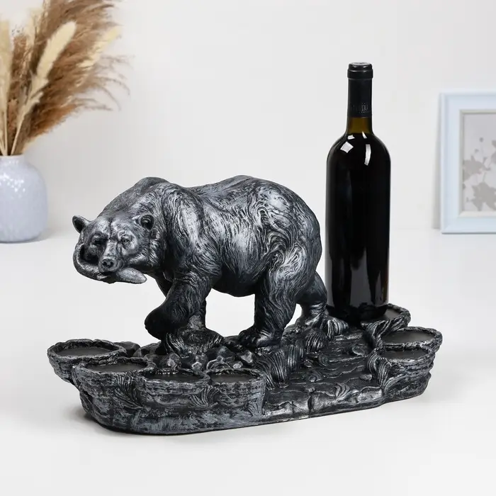 Подставка для бутылки &laquo;Медведь&raquo;, 45&times;23&times;25 см, серебро