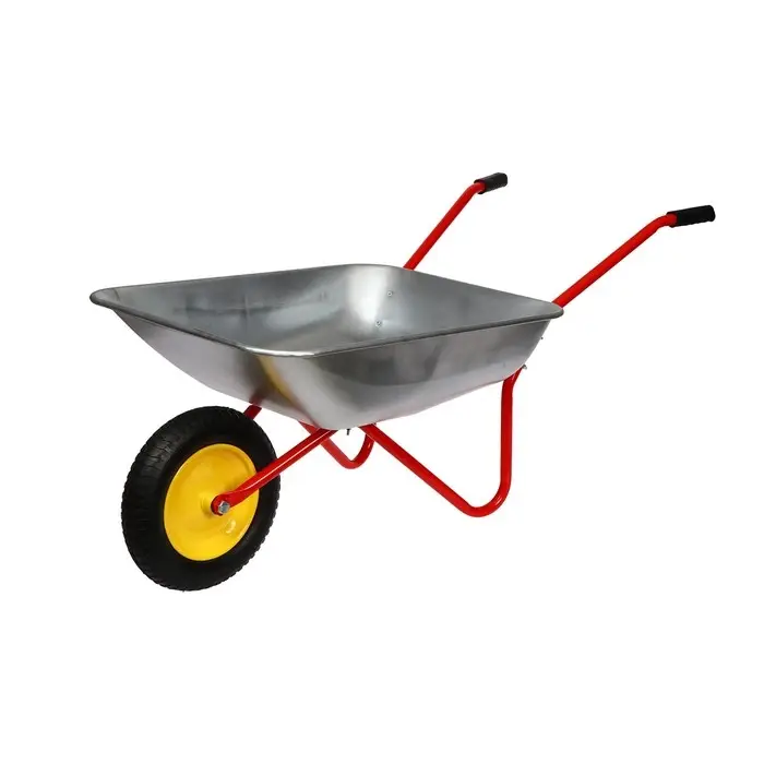 Тачка садовая, одноколёсная: груз/п 80 кг, объём 65 л, красные ручки Тачка садовая, одноколёсная: груз/п 80 кг, объём 65 л, красные ручки