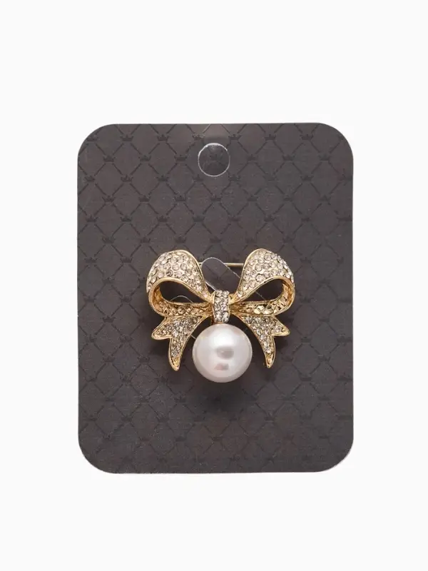 Брошь &laquo;Жемчужинка&raquo;, классический бантик, белая в золоте