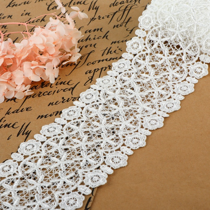 Кружево гипюровое, 80 мм × 6,8 ± 0,5 м, цвет белый Кружево гипюровое, 80 мм × 6,8 ± 0,5 м, цвет белый