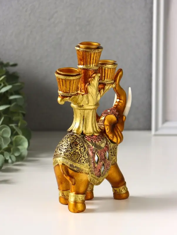 Фигурка полистоун подсвечник &laquo;Африканский слон в золотой, ажурной попоне&raquo;, 19&times;12.5&times;5 см