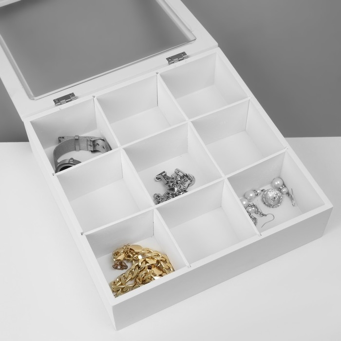 Подставка универсальная «Шкатулка дерево» 9 ячеек, 24×24×7 см, цвет белый Подставка универсальная «Шкатулка дерево» 9 ячеек, 24×24×7 см, цвет белый