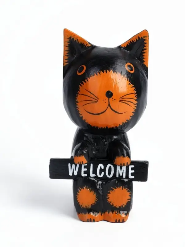 Сувенир &laquo;Кот с табличкой WELCOME&raquo;, 10&times;7&times;16 см, дерево, чёрно-рыжий