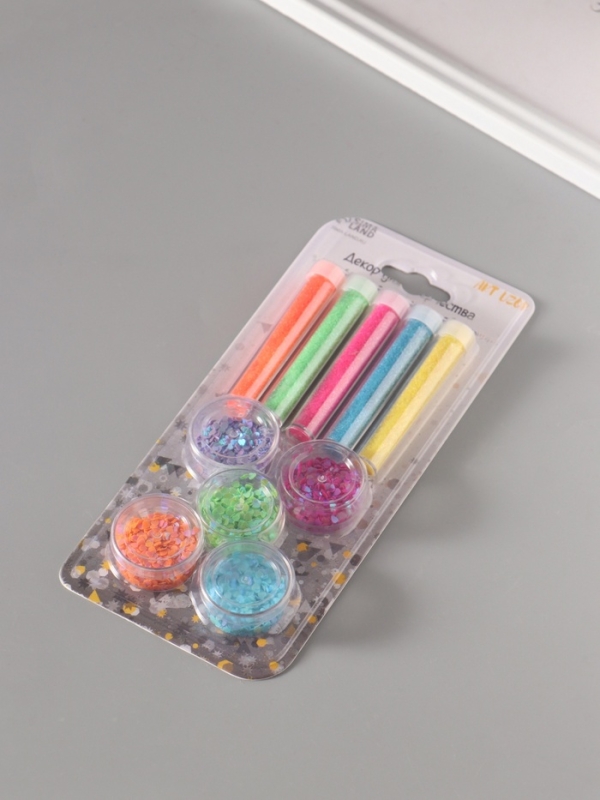 Глиттер Глиттер "Пудра и сердечки" неон набор 5х6 гр и 5х5 гр 21,4х9,3 см