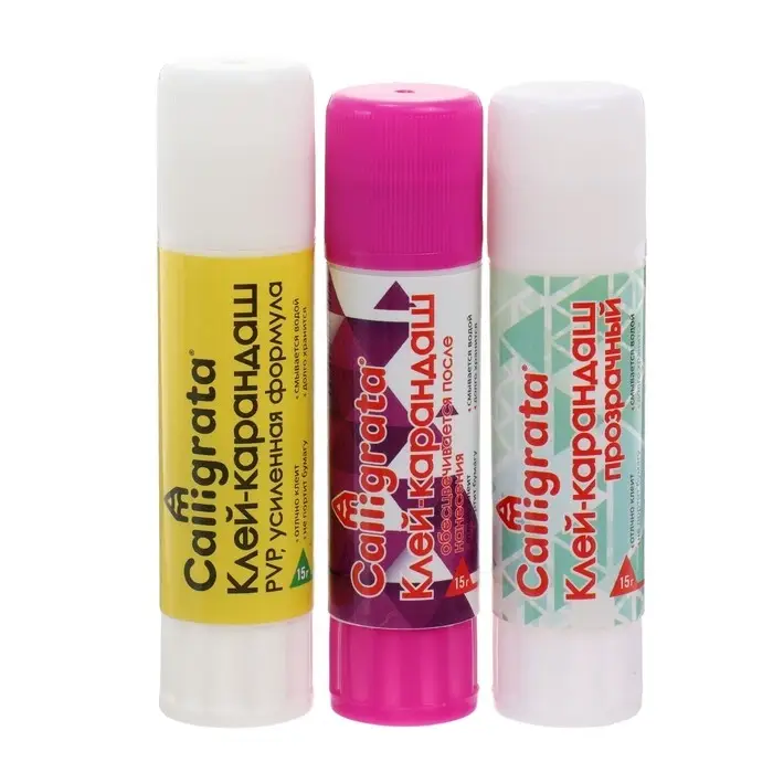 Клей-карандаш, 15 грамм, набор 3 штуки (PVP, PVA,PVA цветной) Клей-карандаш, 15 грамм, набор 3 штуки (PVP, PVA,PVA цветной)