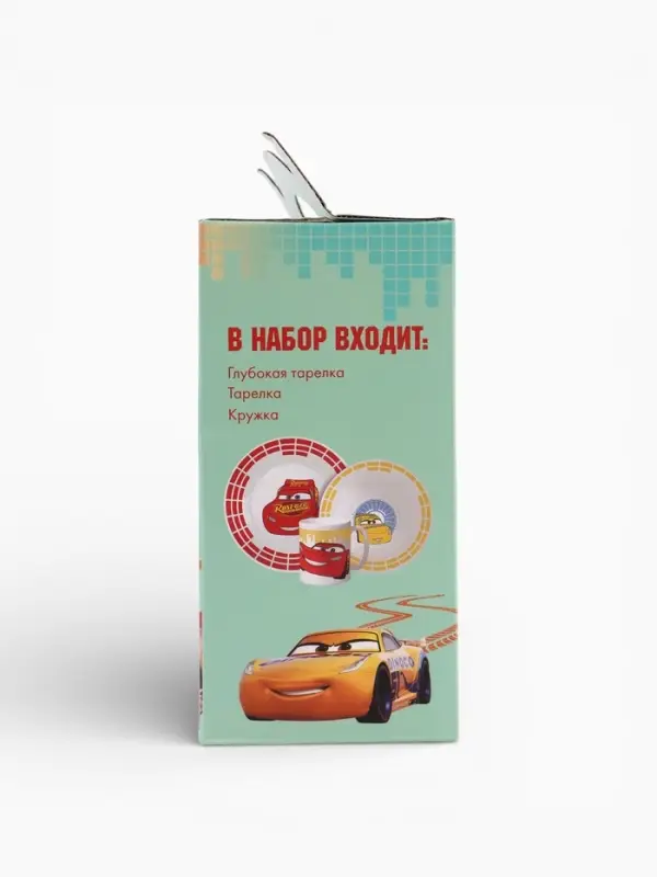 Набор посуды керамической детской, 3 предмета: кружка 200 мл, тарелка 19 см, салатник 250 мл, Тачки