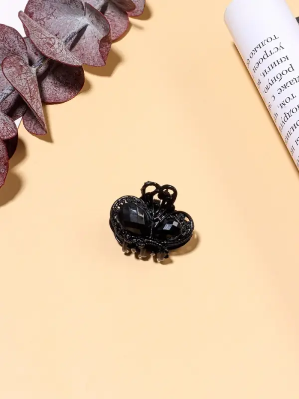 Крабик для волос «Чёрные кружева», крыло бабочки, 2 см, чёрный