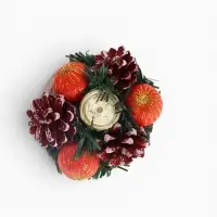 Свеча новогодняя с подсвечником &laquo;Красные шары и шишки&raquo;, набор 4 шт., 4&times;13.5&times;17 см, красная