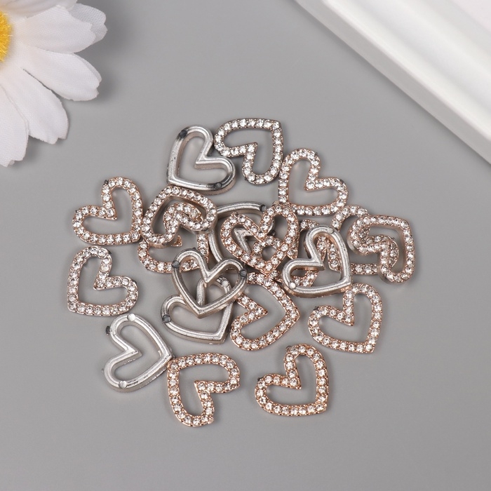 Декор для творчества пластик "Сердце со стразами" золото набор 20 шт 1,5х1,5х0,4 см