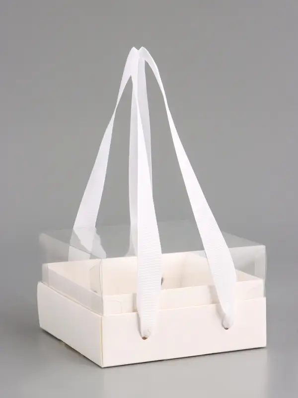 Коробка под бенто-торт, с прозрачной крышкой, белый, 14&times;14&times;8 см