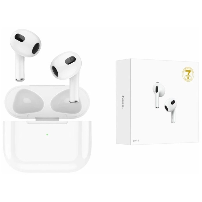 Наушники Hoco EW43 TWS, беспроводные, вкладыши, BT5.3, 40/300 мАч, микрофон, белые Наушники Hoco EW43 TWS, беспроводные, вкладыши, BT5.3, 40/300 мАч, микрофон, белые
