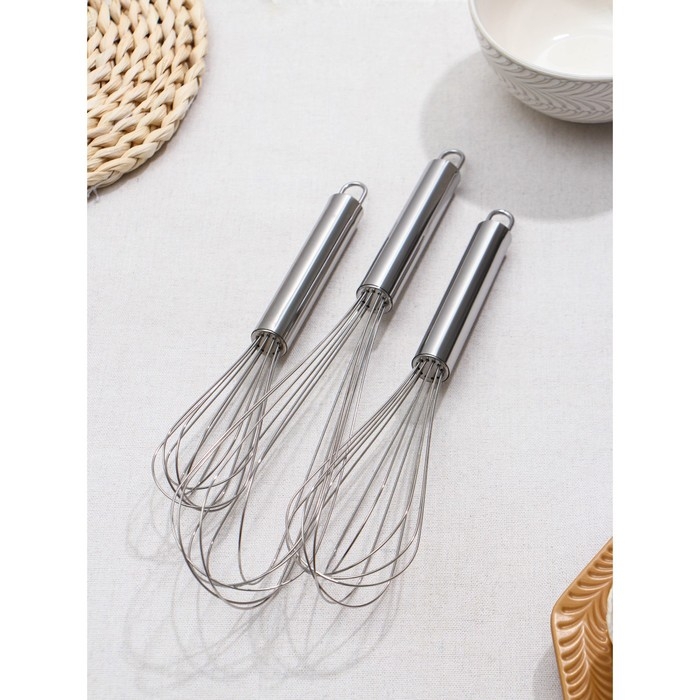 Набор венчиков для взбивания Доляна «Стандарт», 3 шт: 30 см, 25 см, 21 см, цвет серебристый Набор венчиков для взбивания Доляна «Стандарт», 3 шт: 30 см, 25 см, 21 см, цвет серебристый