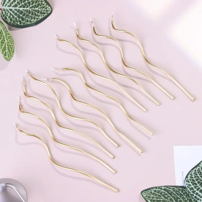 Свечи для торта витые &laquo;Серпантин&raquo;, 10 шт., коктейльные, золотые, 15 см