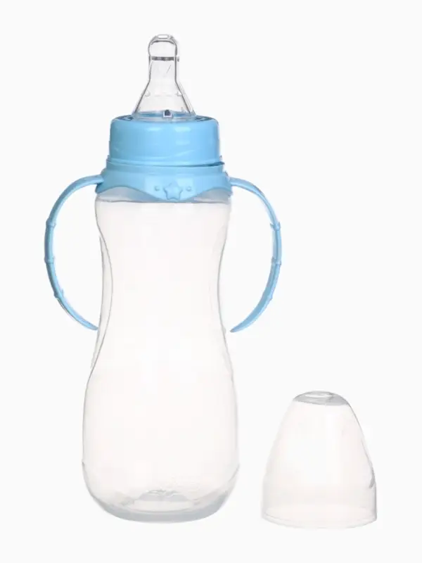 Бутылочка для кормления M&B, классическое горло, с ручками, от 3 мес., 250 мл., голубой МИКС