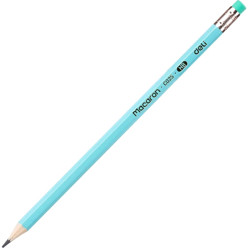 Карандаш чернографитный Deli Macaron HB деревянный с ластиком в ассортимент