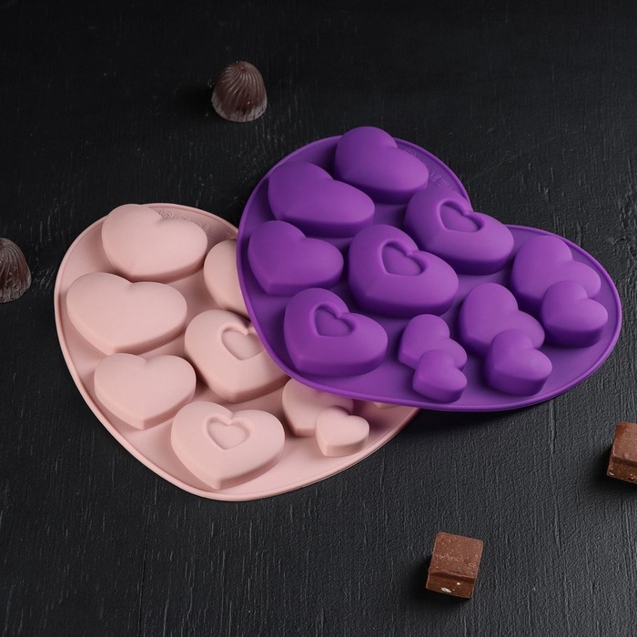 Форма для шоколада «Лямур», силикон, 20,5×19×2 см, 9 ячеек, цвет МИКС