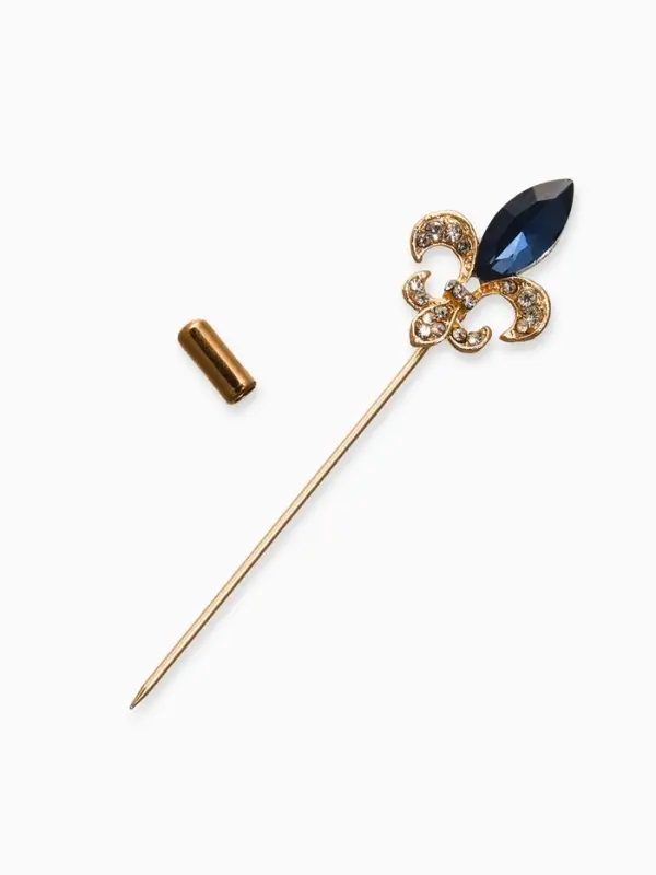 Булавка &laquo;Лилия королевская&raquo;, 7.6 см, бело-синяя в матовом золоте