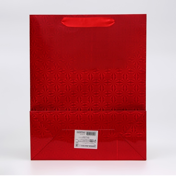 Пакет подарочный, фольгированный, упаковка, с окном,  Пакет подарочный, фольгированный, упаковка, с окном, "Красный", M 32 х 25,5 х 11 см