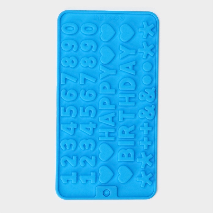 Форма для кондитерских украшений Доляна «С Днём рождения», силикон, 21,5×11,5 см, 49 ячеек (1,8×1,3 см), цвет синий Форма для кондитерских украшений Доляна «С Днём рождения», силикон, 21,5×11,5 см, 49 ячеек (1,8×1,3 см), цвет синий