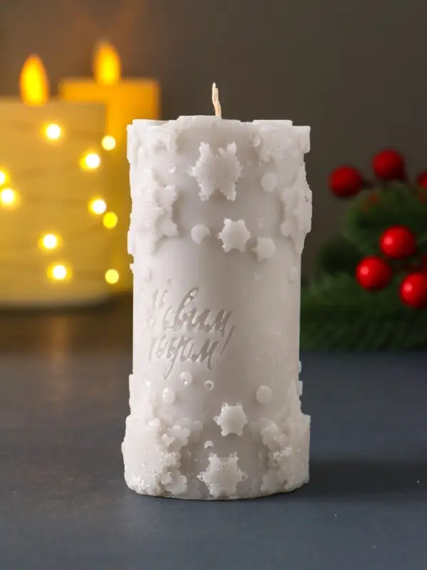 Свеча столбик  Свеча столбик "С Новым годом" 55*105 мм серебро