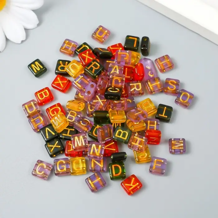 Набор бусин для рукоделия и плетения &laquo;Арт Узор. Золотые английские буквы&raquo;, пластик, прозрачные, 20 г, 0.4&times;0.8&times;0.8 см