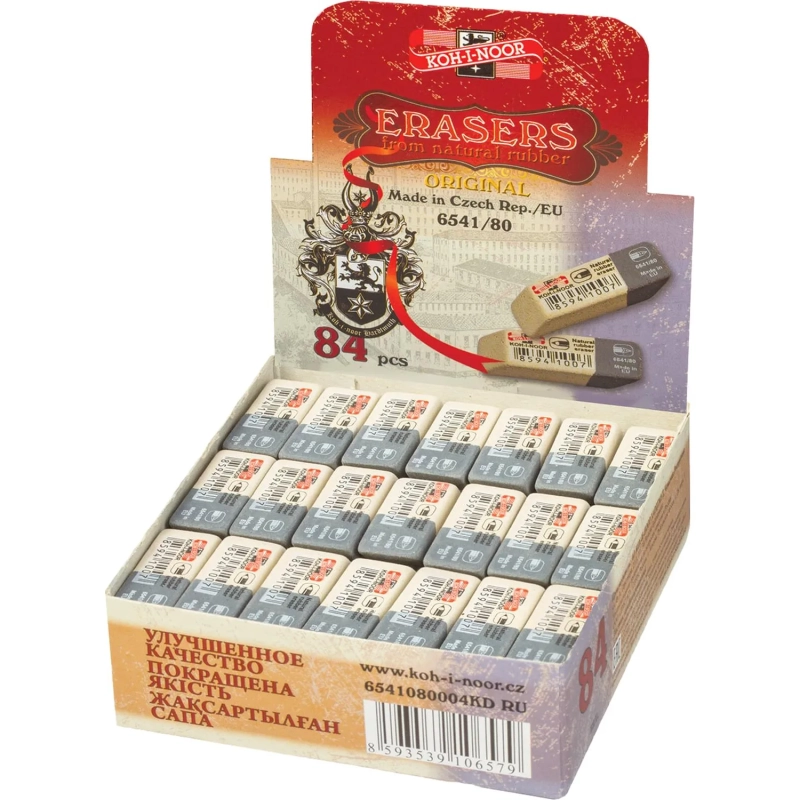 Ластик KOH-I-NOOR 6541/80, 41х14х8мм для графита и чернил серо-белый