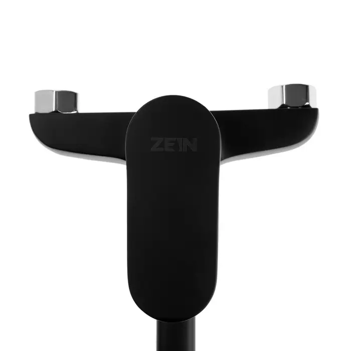 Смеситель для ванны ZEIN Z4052, излив 27 см, картридж 40 мм, с душевым набором, черный/хром