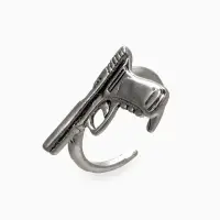 Кольцо GUN пистолет, цвет чернёное серебро, безразмерное