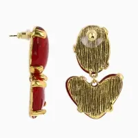 Серьги &laquo;Сердце&raquo; винтаж, красные в золоте