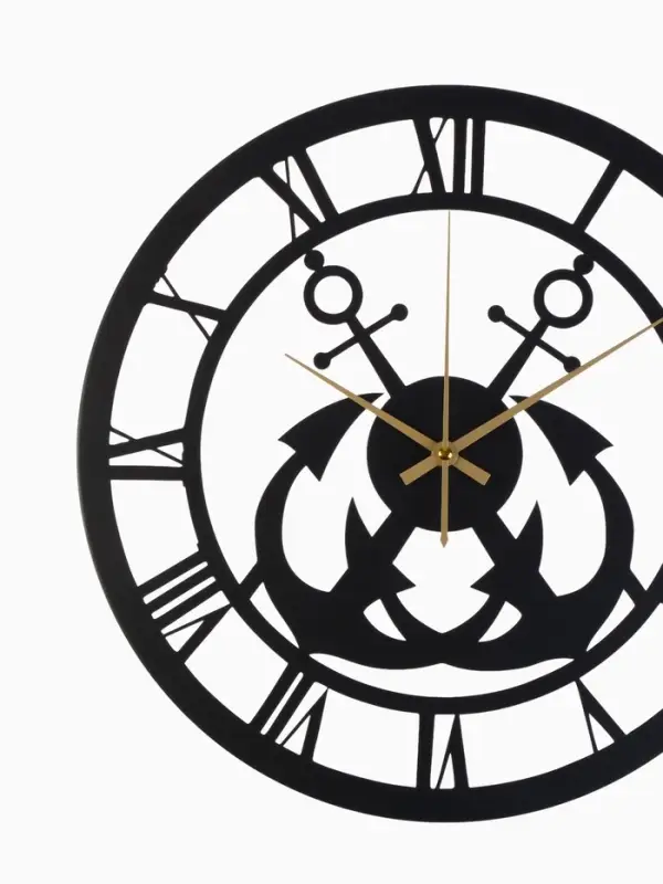 Часы настенные интерьерные &laquo;Якорь&raquo;, бесшумные, плавный ход, d=40 см, металл, чёрные