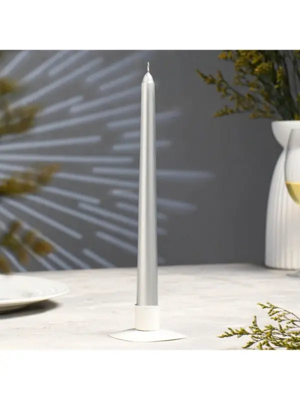 Свеча античная, 2.3&times;25 см, лакированная, серебряный металлик