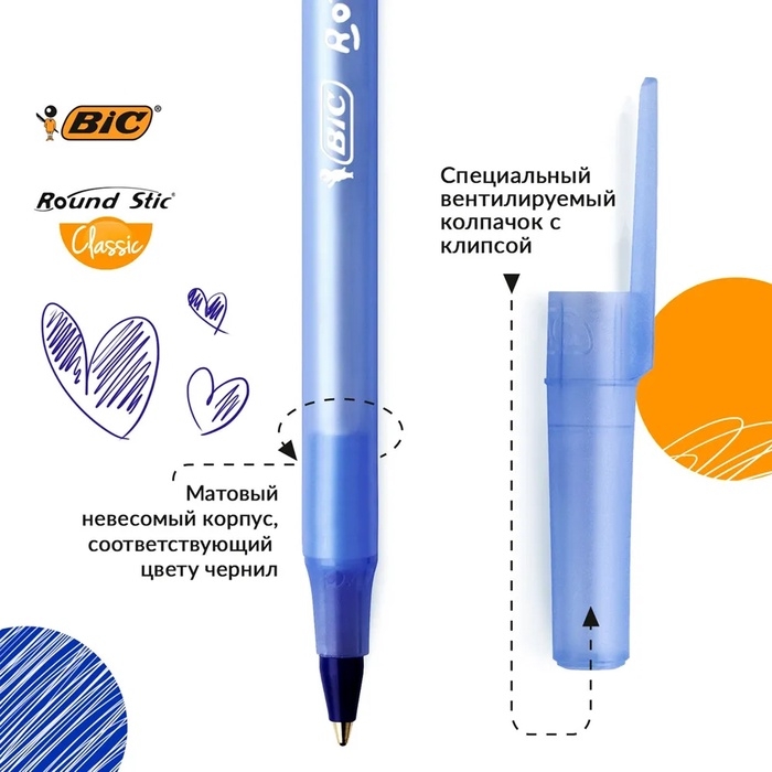 Набор ручек шариковых 4 штуки BIC  Набор ручек шариковых 4 штуки BIC "Round Stic Classic", узел 1.0 мм, среднее письмо, синие чернила