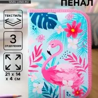 Пенал школьный, 3 секции, 14&times;21&times;4 см &laquo;Фламинго&raquo;