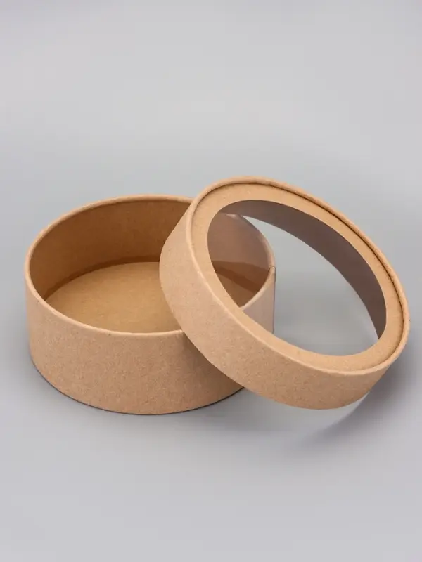 Набор круглых подарочных коробок, завальцованные с окном, крафт, набор 8 шт., 15×6 см