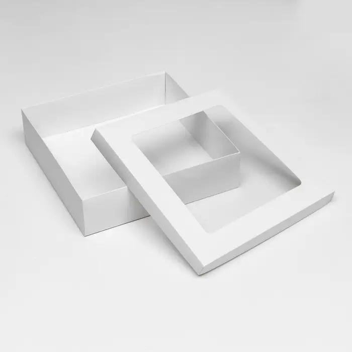 Коробка подарочная складная, упаковка, крышка-дно, с окном, белая, 30&times;30&times;8 см