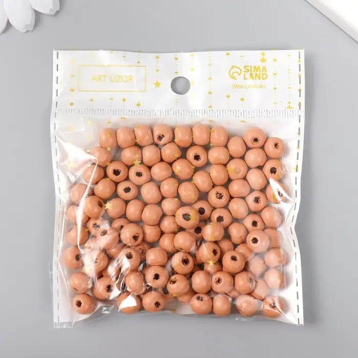 Бусины для творчества дерево "Заварной крем" d-0,8 см, набор 20 гр