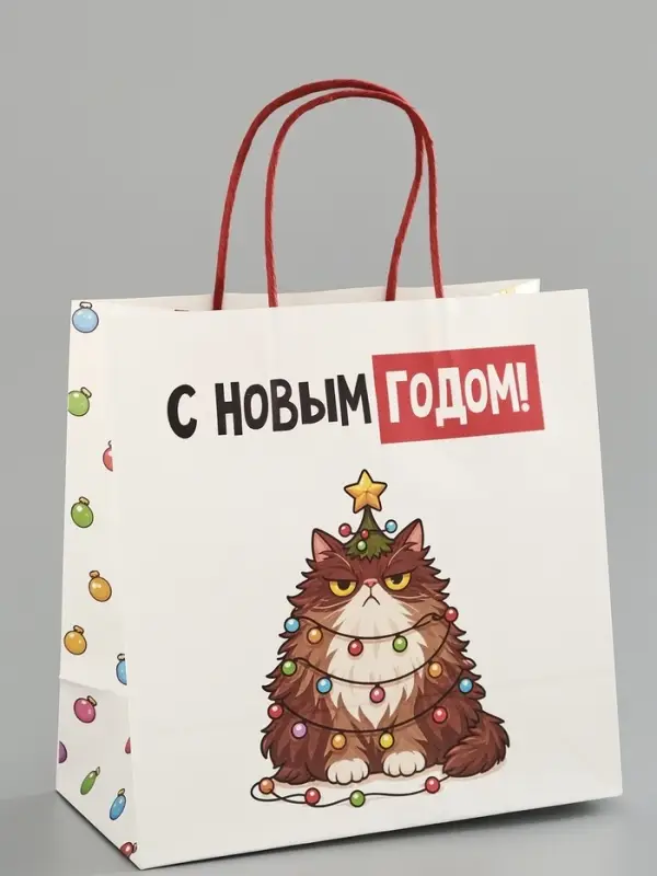 Пакет подарочный крафт &laquo;С Новым годом&raquo;, котик, 22&times;22&times;11 см