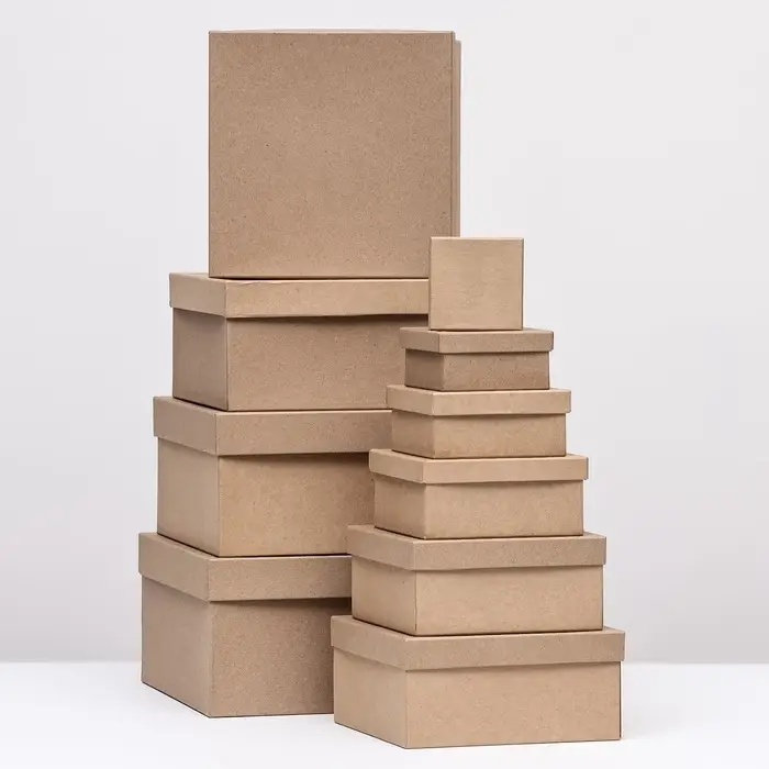 Набор коробок квадратных 10 в 1 крафт,24.5&times;24.5&times;11.5 - 6.5&times;6.5&times;4 см,