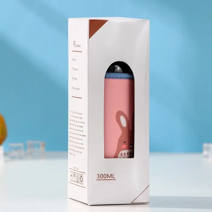 Бутылка для воды &laquo;Весёлые зверята&raquo;, 300 мл, h=17 см, в чехле, стекло, МИКС