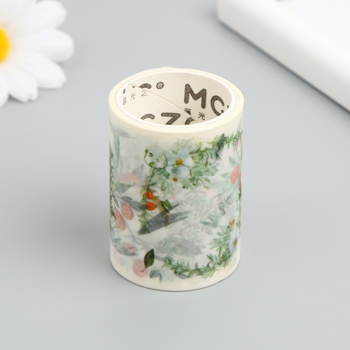 Клейкая лента бумага Клейкая лента бумага "Бело-оранжевые цветы" ширина 5,4 см намотка 3 м 5,4х3,8х3,8 см