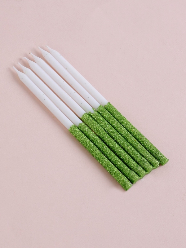 Свечи для торта Свечи для торта "Блестящее сияние", 6 шт, белые с зелёным