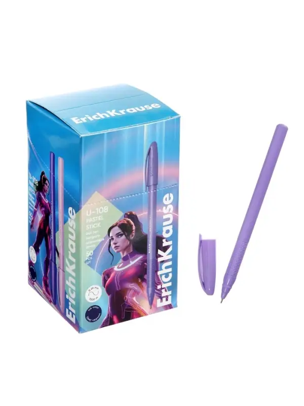 Ручка шариковая ErichKrause. U-108 Pastel Stick, синий стержень, узел 1 мм, МИКС
