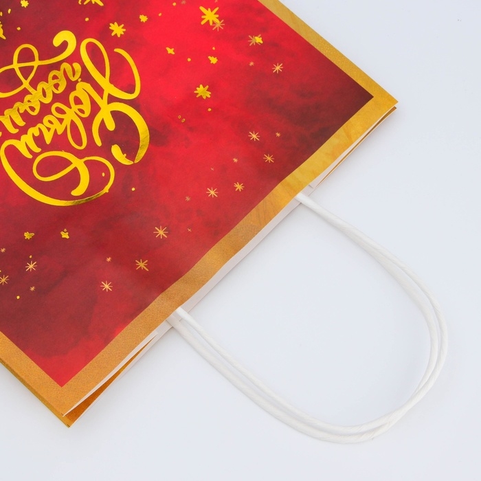 Новый год. Пакет бумажный подарочный новогодний с тиснением, Новый год. Пакет бумажный подарочный новогодний с тиснением, "Ёлки" 27 х 21 х 11 см.