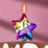 Свеча в торт &laquo;Воздушный шарик. Звезда&raquo;, цифра 6, 5.5 см, разноцветная