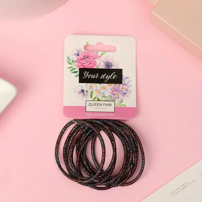 Резинка для волос Резинка для волос "Спорт люкс" (набор 10 шт) блеск ночка, 3 см, чёрный