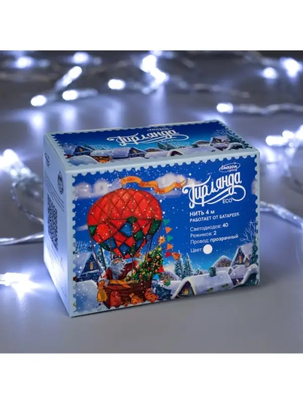 Гирлянда &laquo;Нить&raquo; 4 м, IP20, прозрачная нить, 40 LED, 2 режима, батарейки AAх3 (нет в комплекте), свечение белое