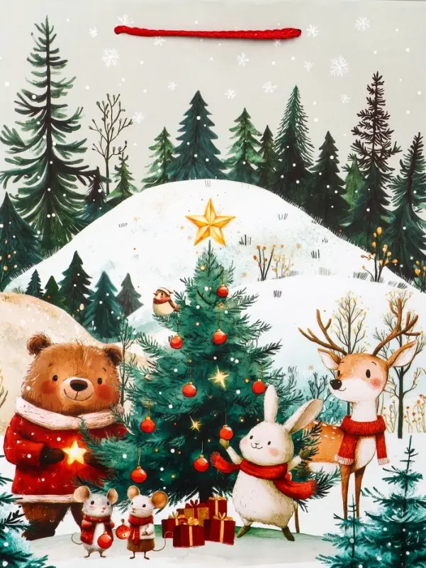 Пакет подарочный новогодний ламинированный, «Зверята наряжают ёлку» , 26×12×32 см Пакет подарочный новогодний ламинированный, «Зверята наряжают ёлку» , 26×12×32 см