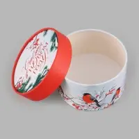 Коробка подарочная &laquo;Снегири&raquo;, новогодняя, круглая, 13&times;8.5 см, белая