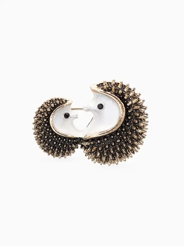 Брошь &laquo;Ёжики&raquo;, чёрно-белая в чернёном золоте